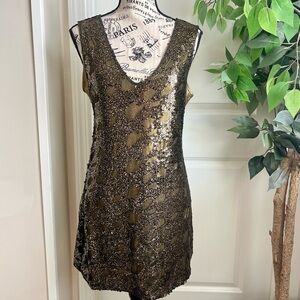 Express Sequin Sleeveless Shift Dress Gold Bronze Sz S